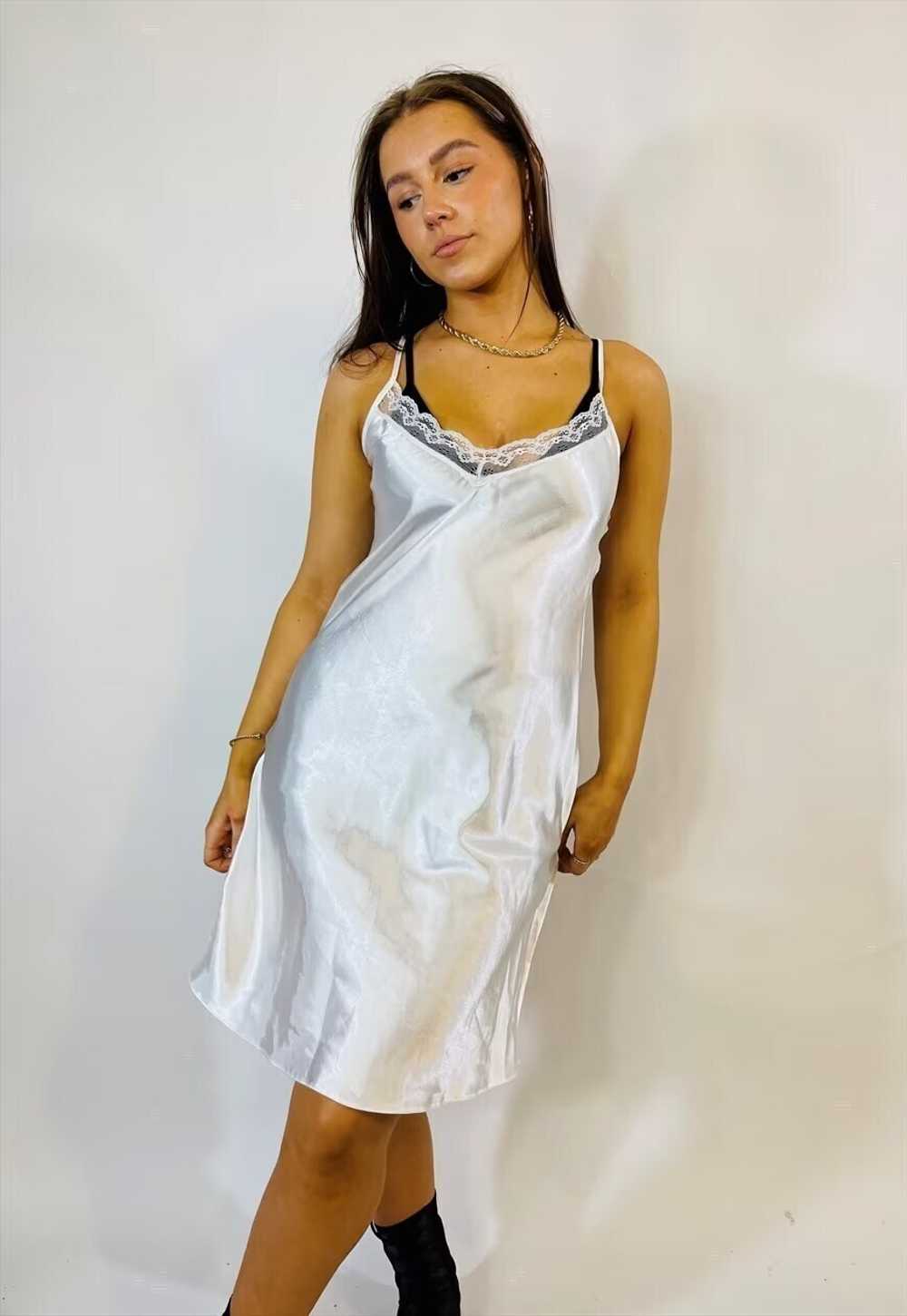 Vintage 00s Y2K White Satin Lace Summer Slip Dress - image 1