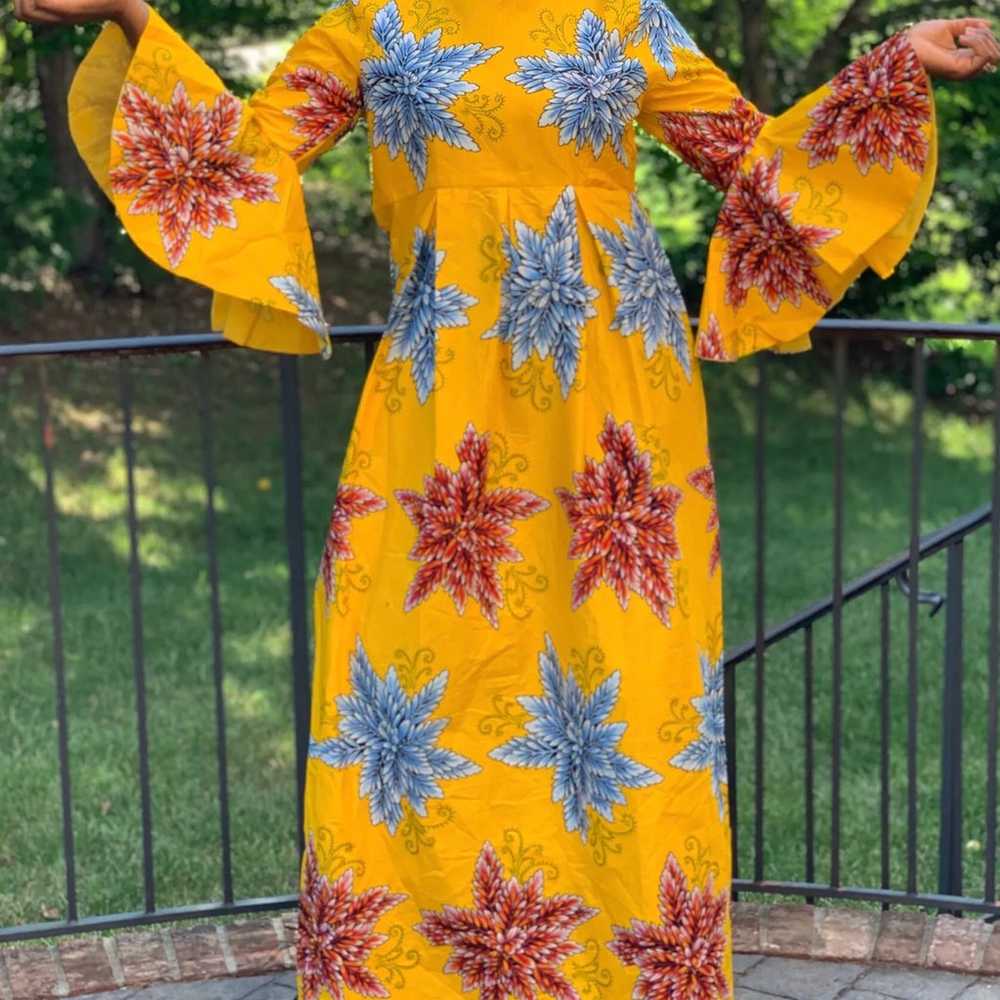 Yellow African Print Ankara Long Sleeve Handmade … - image 1