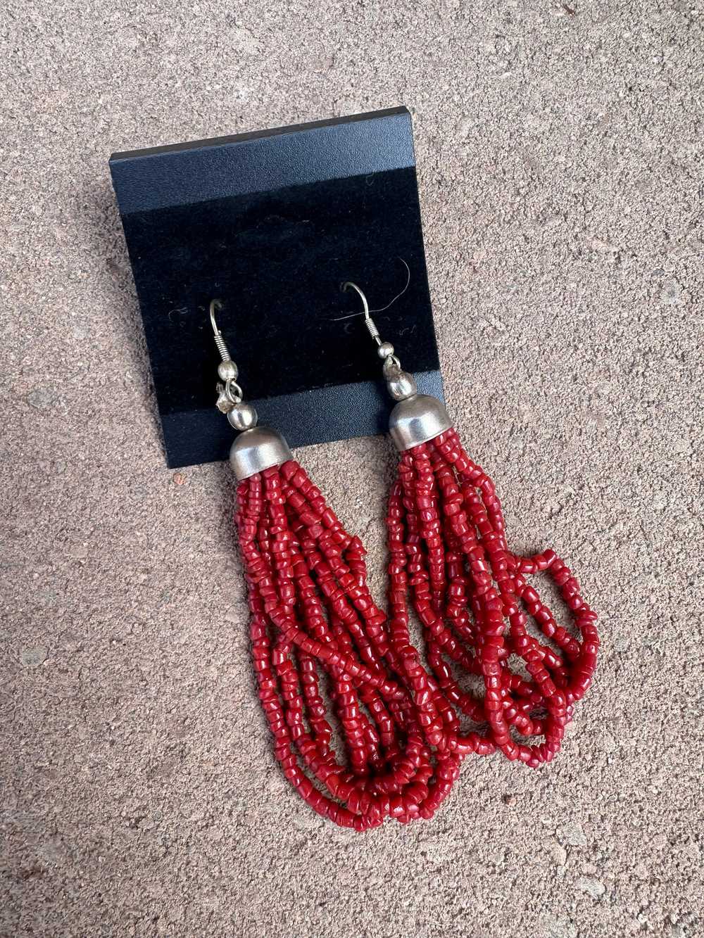 Red Multi-Strand Beaded Earrings - image 1