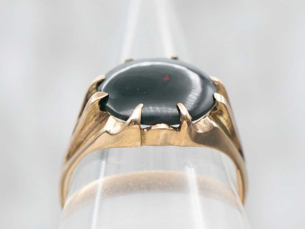 Yellow Gold Round Cut Bloodstone Solitaire Ring - image 3