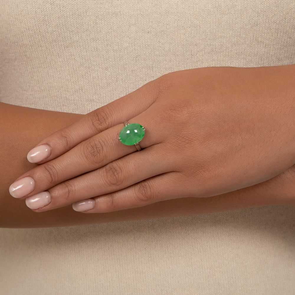 Mid-Century Natural Jade Solitaire Ring - image 4