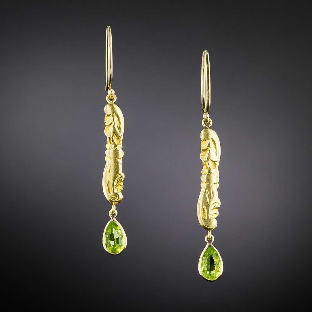 Art Nouveau Peridot Dangle Earrings - image 1