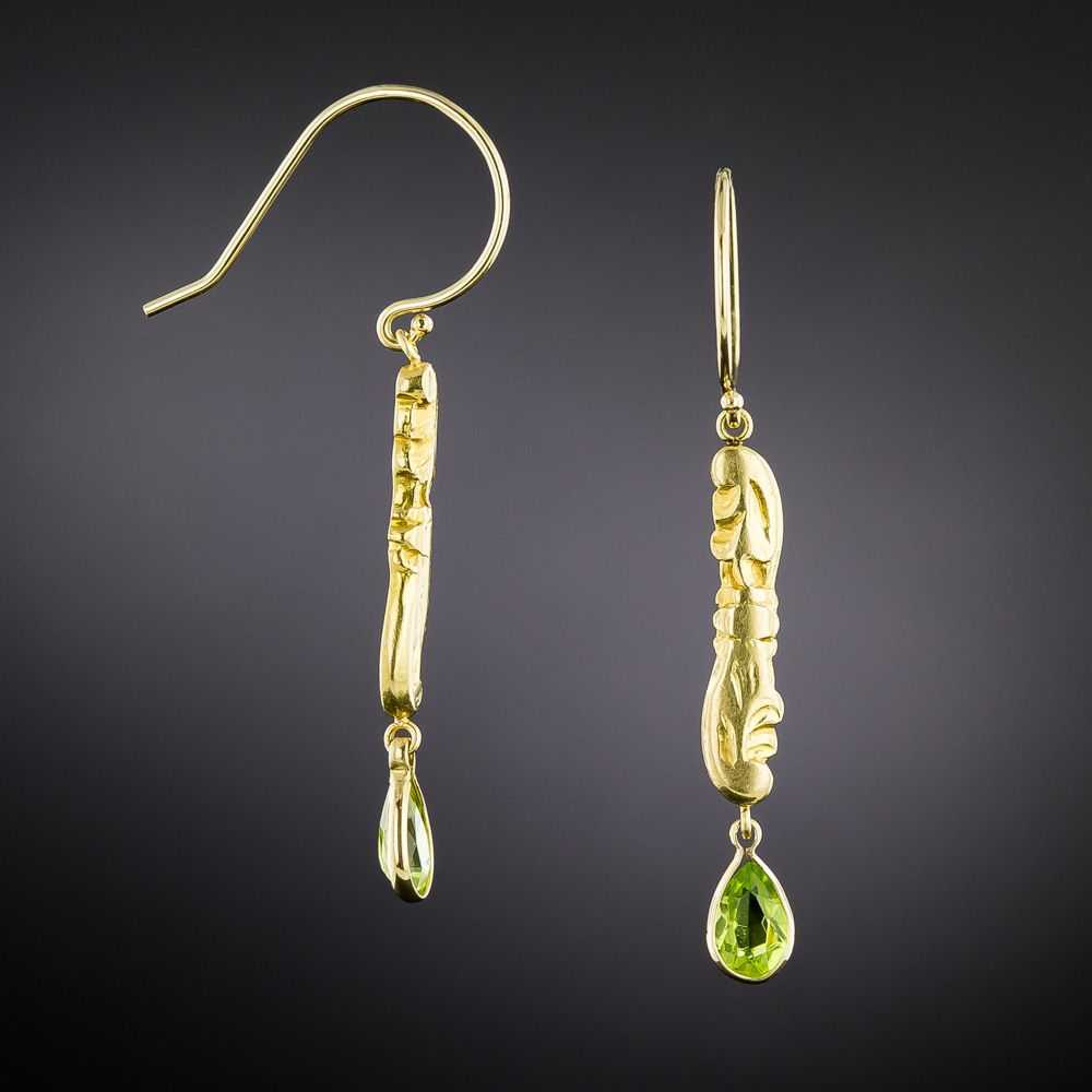 Art Nouveau Peridot Dangle Earrings - image 2