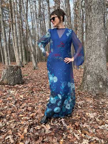 1970s Hanae Mori Silk Chiffon Maxi Dress