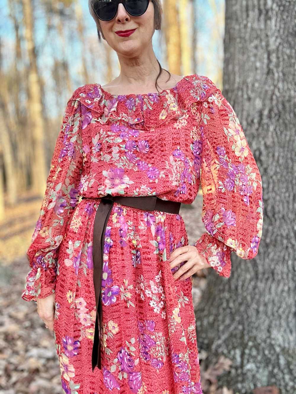 Late 1970s Gentillesse Silk Chiffon Floral Dress - image 4