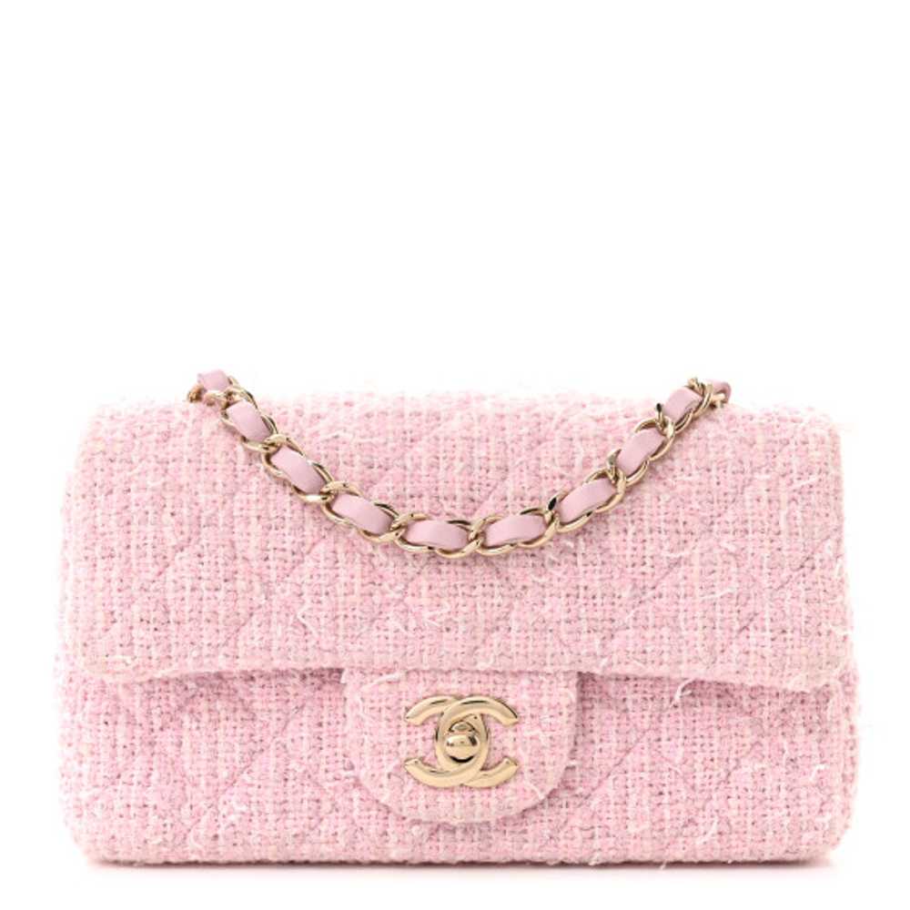 CHANEL Tweed Quilted Mini Rectangular Flap Pink - image 1