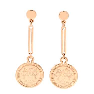 HERMES 18K Rose Gold PM Ex-Libris Drop Earrings