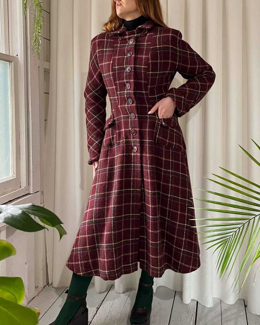 40s Plaid Wool Princess Coat - image 3