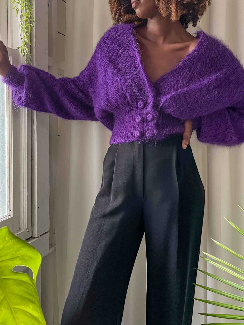 90s Shaggy Purple Mohair Sweater - image 3