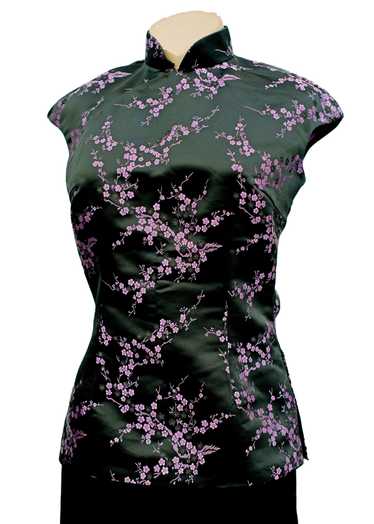 Black Lilac Satin Brocade Cheongsam Style Sleevel… - image 1