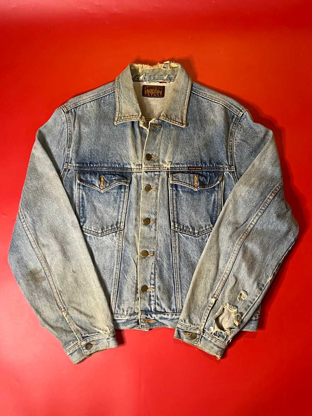 90’s Distressed Lucky Star Denim Jacket - image 1