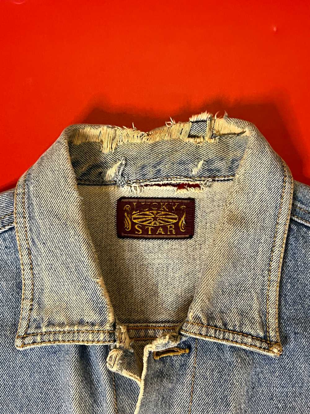 90’s Distressed Lucky Star Denim Jacket - image 3