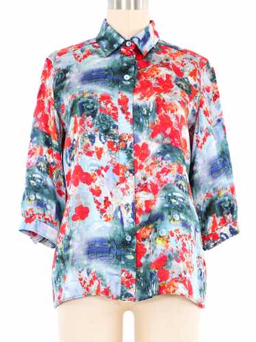 Erdem Watercolor Print Silk Blouse