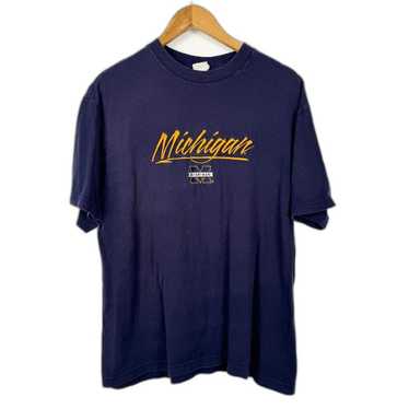 VTG 90s Navy Blue Michigan Embroidered T-Shirt - image 1