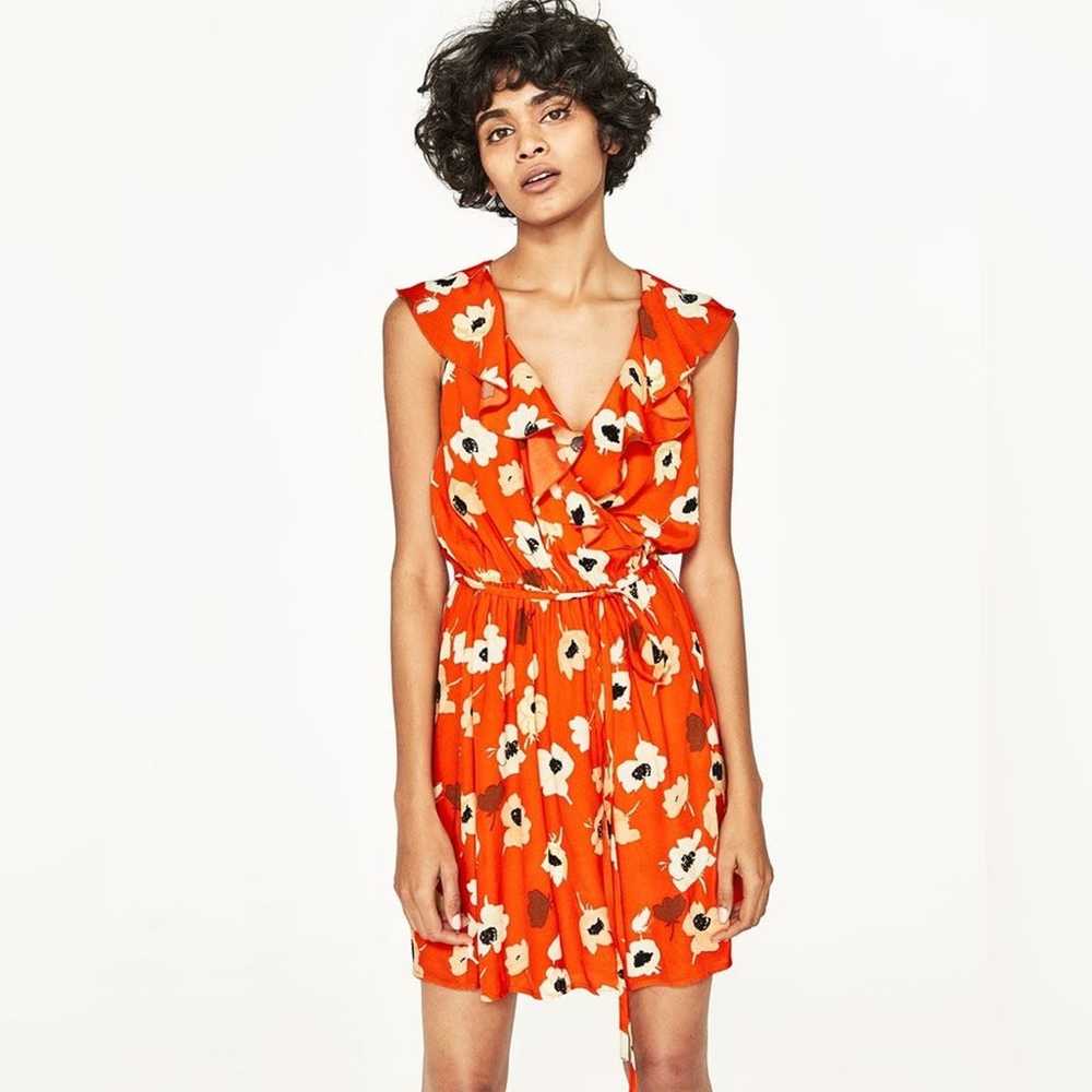 Zara Basic Collection| XS Orange Floral Wrap Dres… - image 1