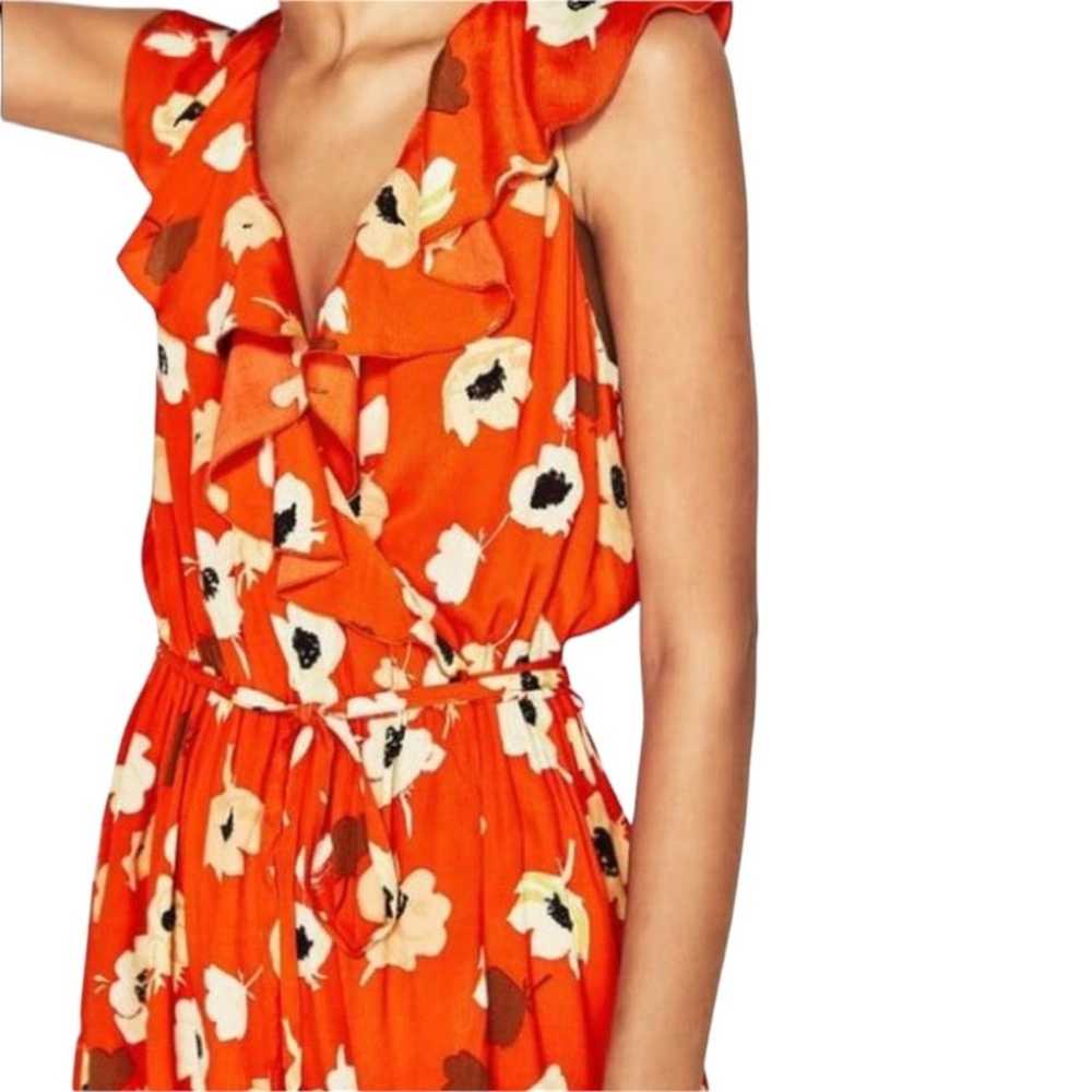 Zara Basic Collection| XS Orange Floral Wrap Dres… - image 2