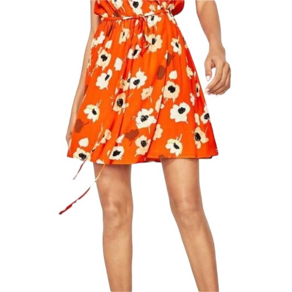 Zara Basic Collection| XS Orange Floral Wrap Dres… - image 4