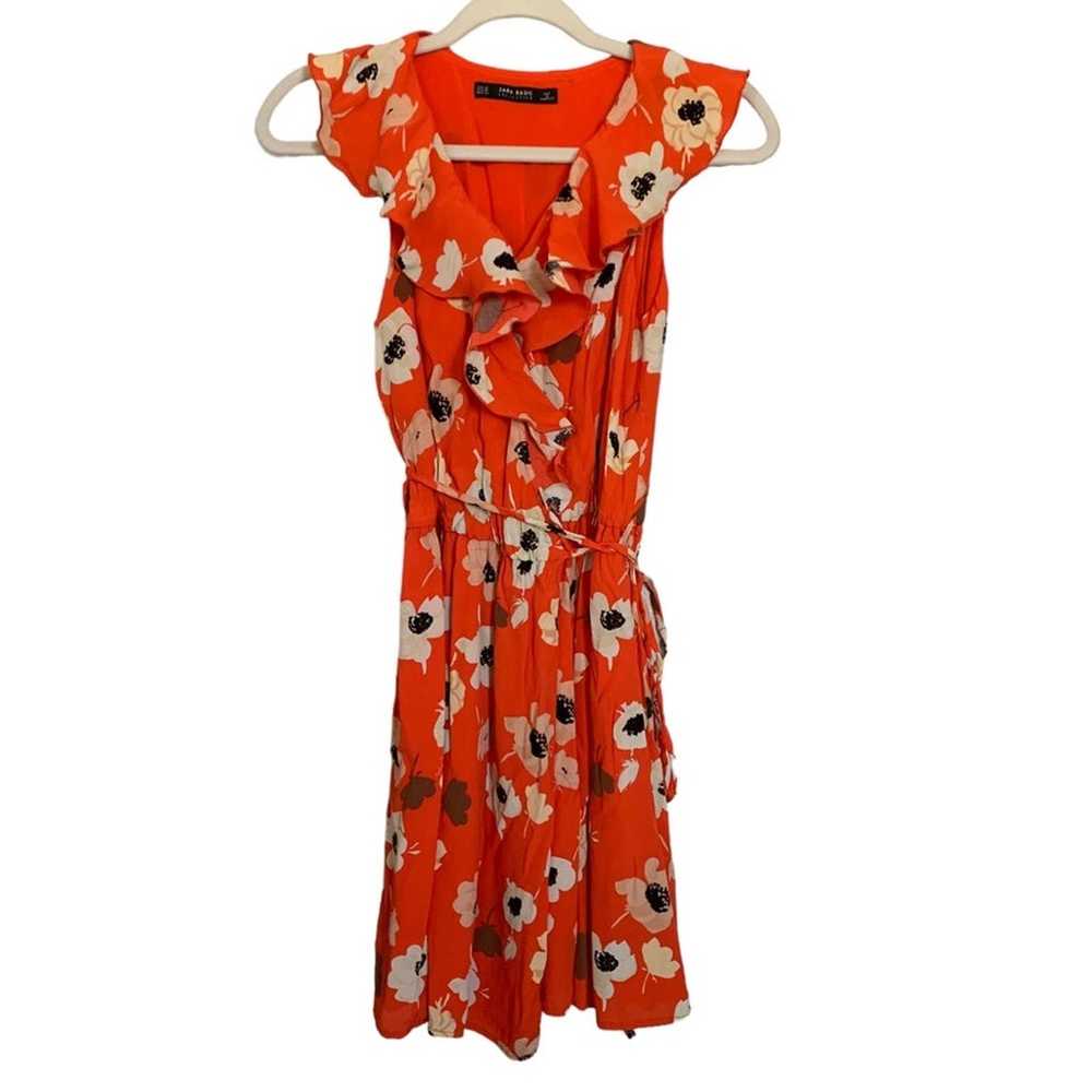 Zara Basic Collection| XS Orange Floral Wrap Dres… - image 5