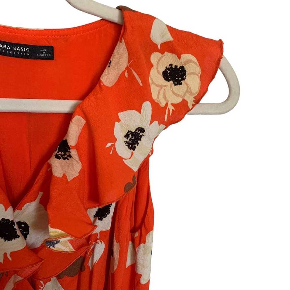 Zara Basic Collection| XS Orange Floral Wrap Dres… - image 6