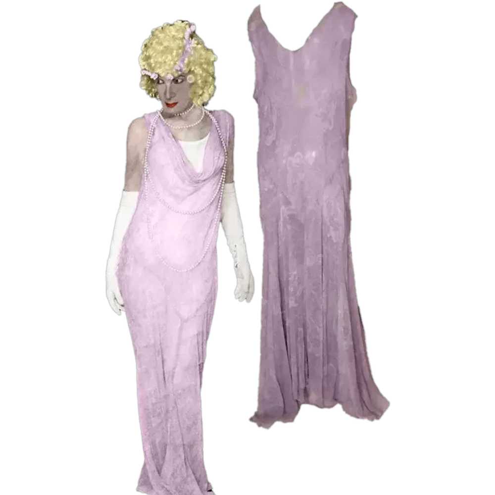 30s Lavender Beaded Silk Formal Gown, One Size VFG - image 1