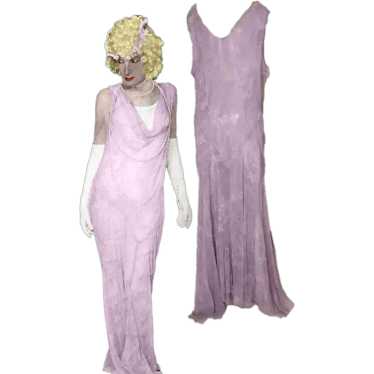 30s Lavender Beaded Silk Formal Gown, One Size VFG - image 1