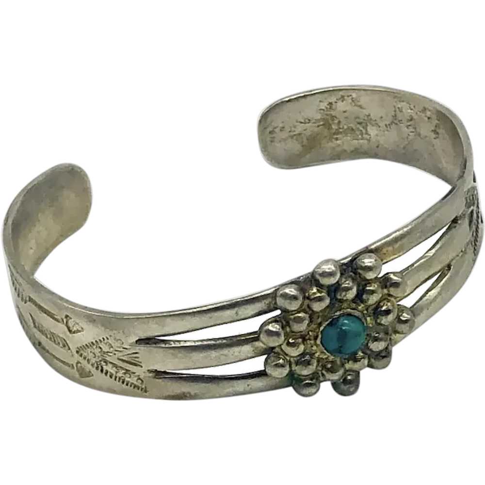 Harvey Era Turquoise Cuff Bracelet with Whirling … - image 1