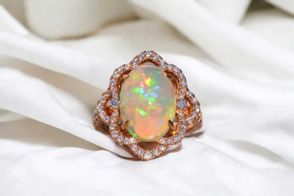 Cabochon Natural Opal and Diamond Ring in Rose Go… - image 10