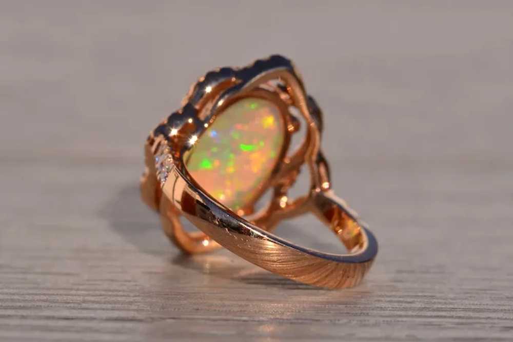 Cabochon Natural Opal and Diamond Ring in Rose Go… - image 3
