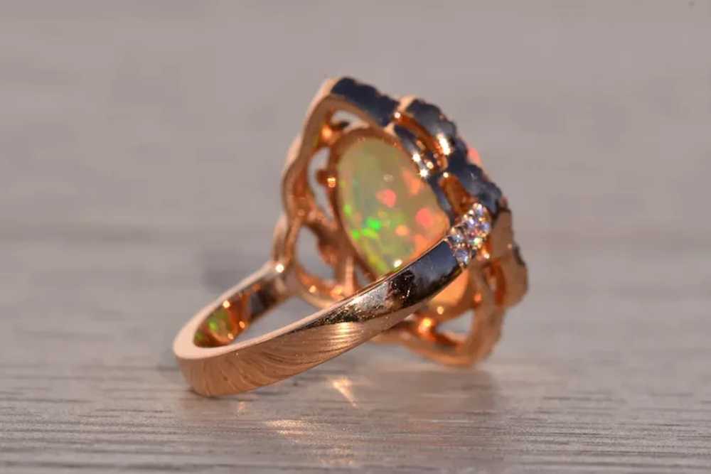Cabochon Natural Opal and Diamond Ring in Rose Go… - image 4