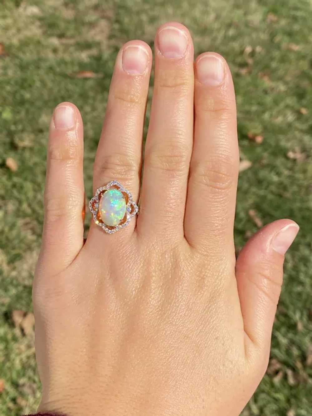 Cabochon Natural Opal and Diamond Ring in Rose Go… - image 7