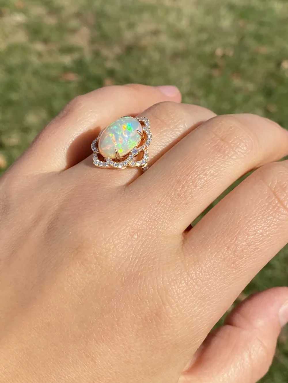 Cabochon Natural Opal and Diamond Ring in Rose Go… - image 8