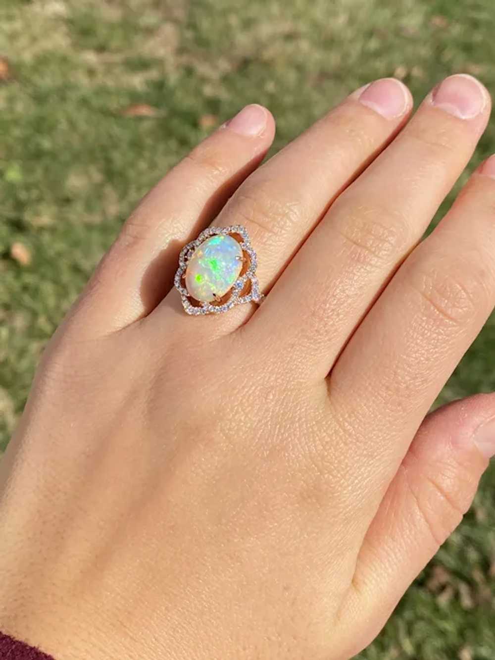 Cabochon Natural Opal and Diamond Ring in Rose Go… - image 9