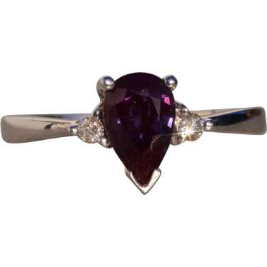 Pear Shaped Lab Alexandrite and Natural Diamond Ri