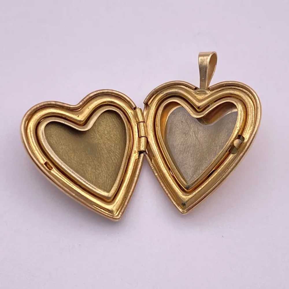 Vintage Heart Locket Pendant 14K Gold Diamond Acc… - image 3