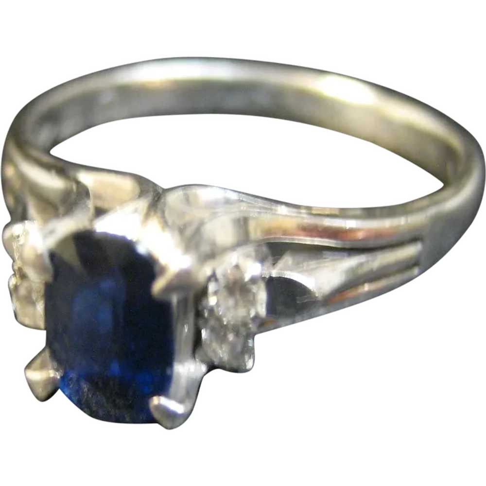 Modernist Platinum Blue Sapphire Diamond Ring - image 1