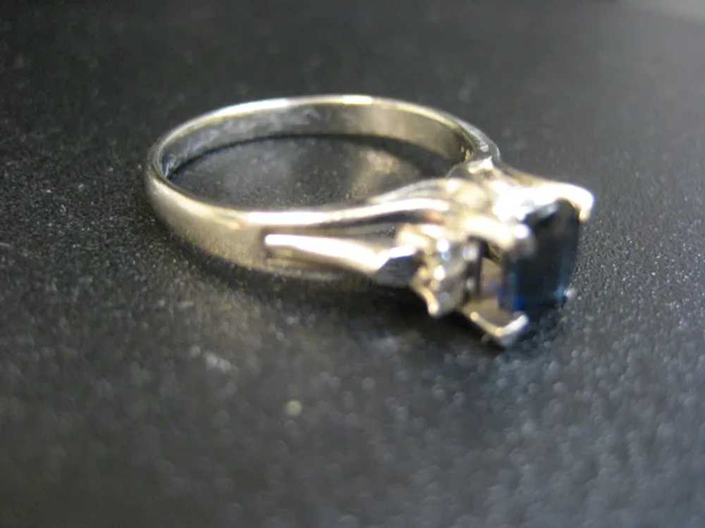 Modernist Platinum Blue Sapphire Diamond Ring - image 3