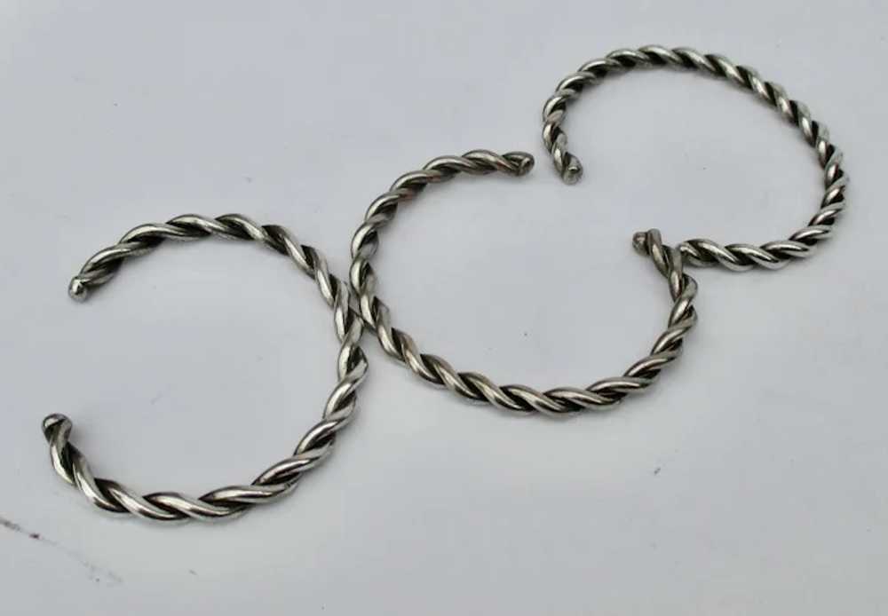 Set of Three Rope-Turned Bangles Silver Plate on … - image 2