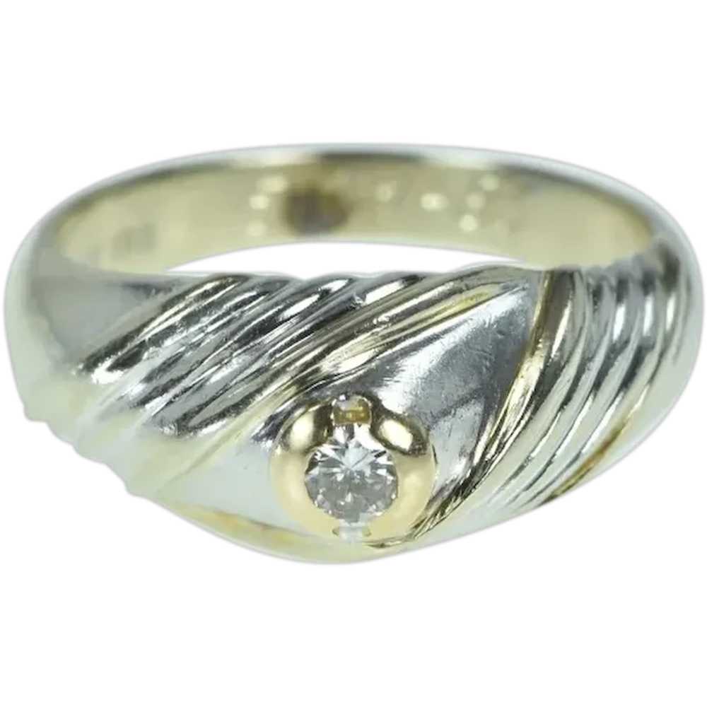 14K Vintage Diamond Two Tone Swirl Domed Ring Siz… - image 1