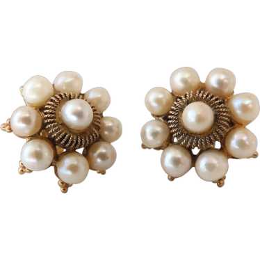 Antique 9K Gold Cannetille & Cultured Pearl Halo C