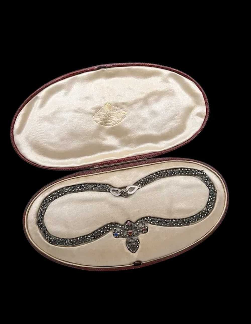 Edwardian Marcasite & Paste Heart Necklace - image 11