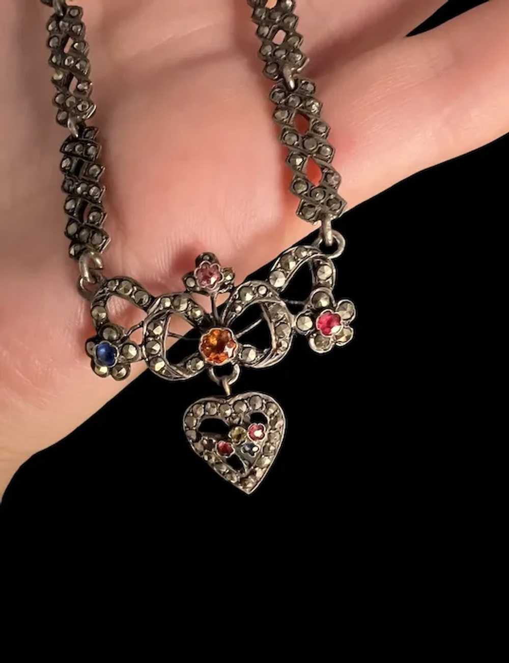 Edwardian Marcasite & Paste Heart Necklace - image 5