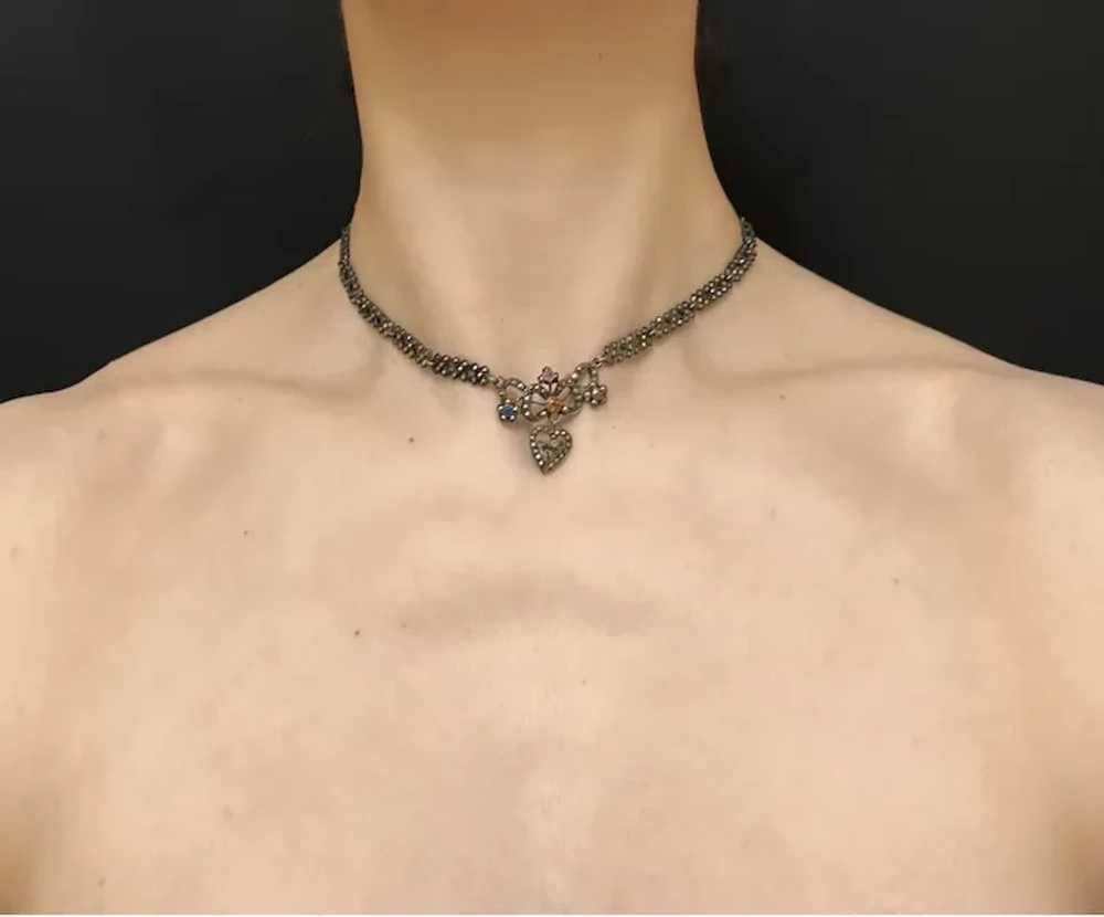 Edwardian Marcasite & Paste Heart Necklace - image 7