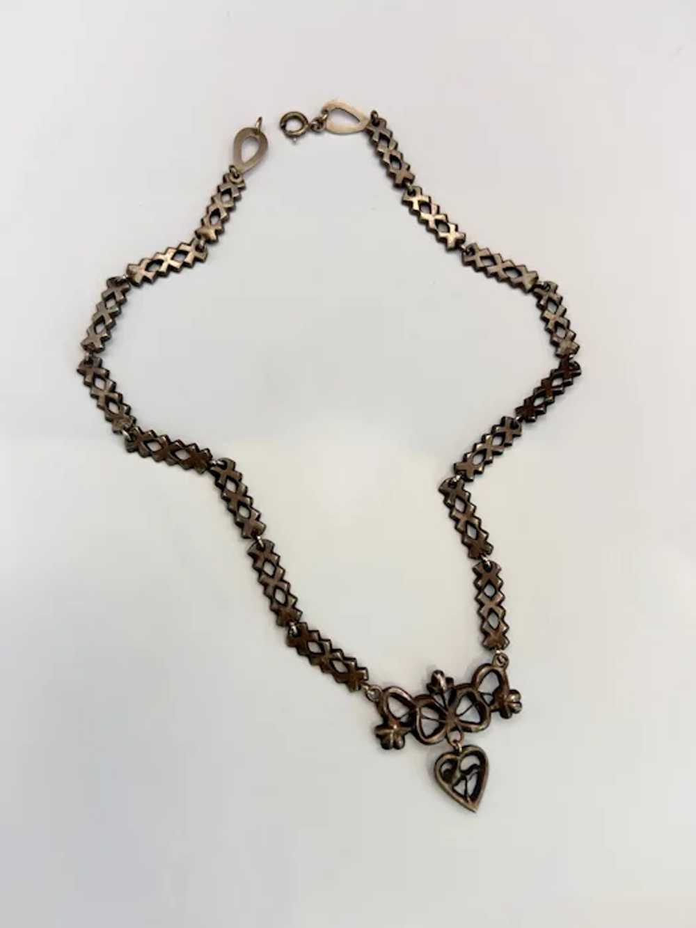 Edwardian Marcasite & Paste Heart Necklace - image 9