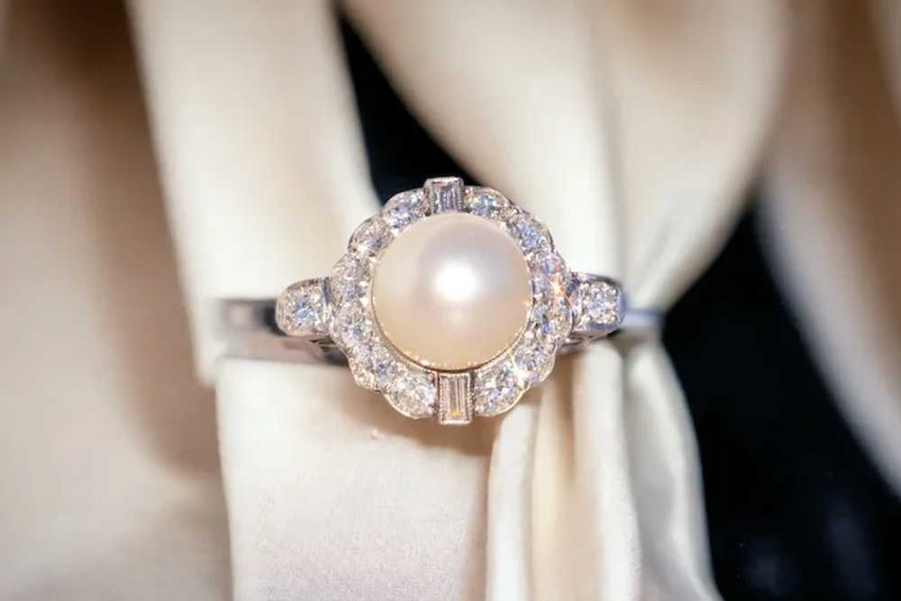 Antique Natural Pearl and Diamond Ring in Platinum - image 10