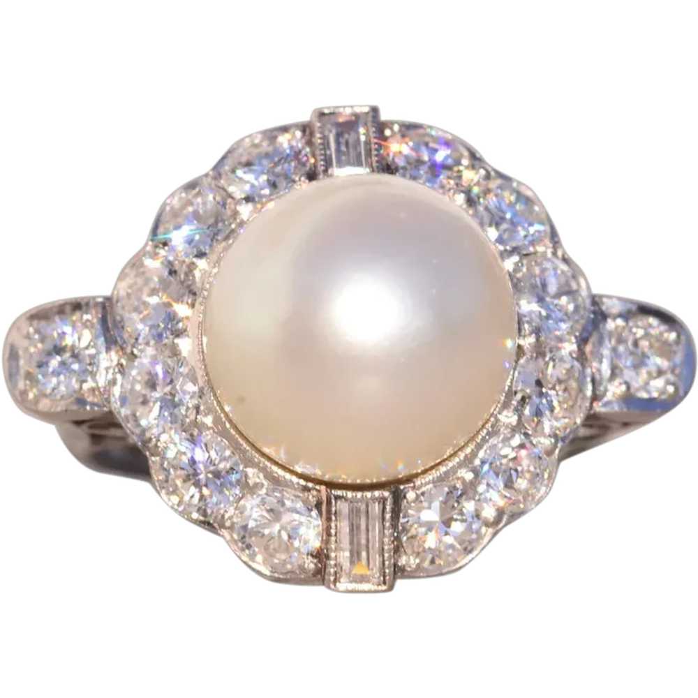 Antique Natural Pearl and Diamond Ring in Platinum - image 1