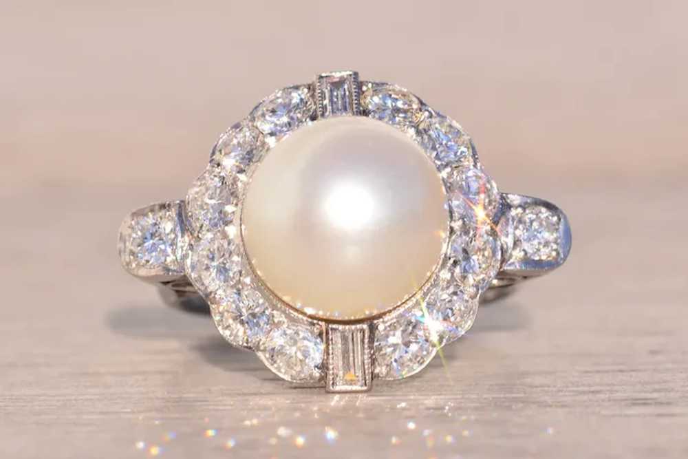 Antique Natural Pearl and Diamond Ring in Platinum - image 2