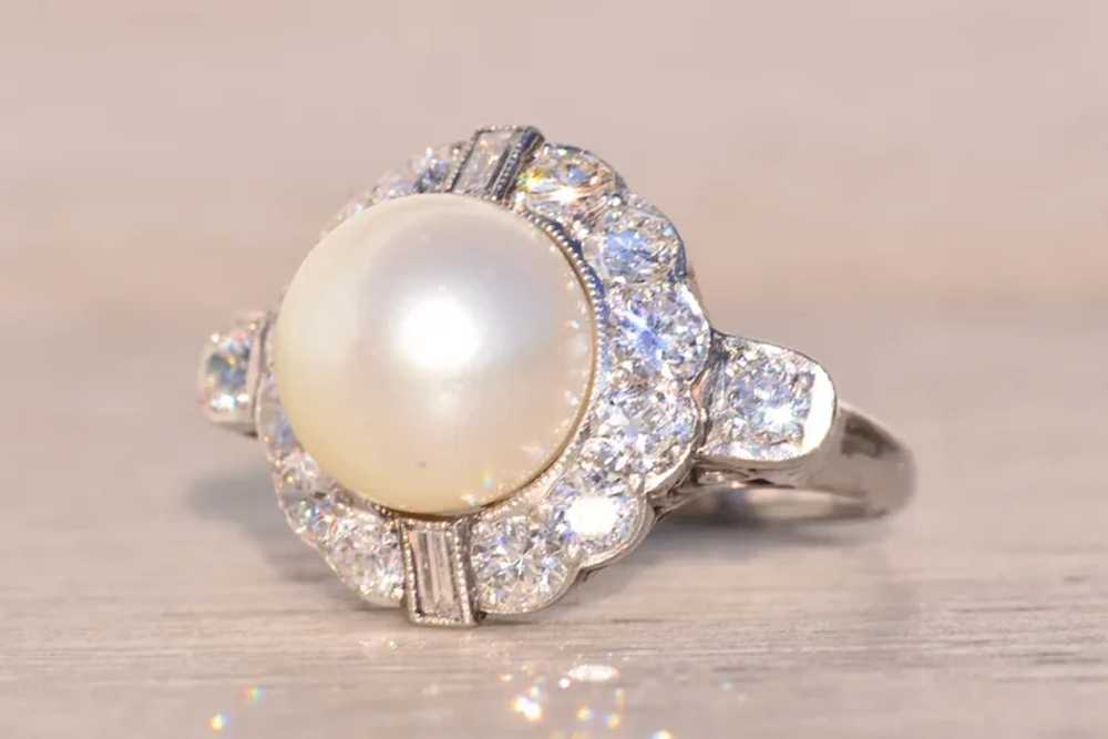 Antique Natural Pearl and Diamond Ring in Platinum - image 5