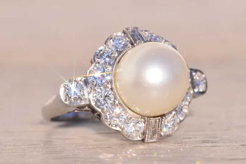 Antique Natural Pearl and Diamond Ring in Platinum - image 6