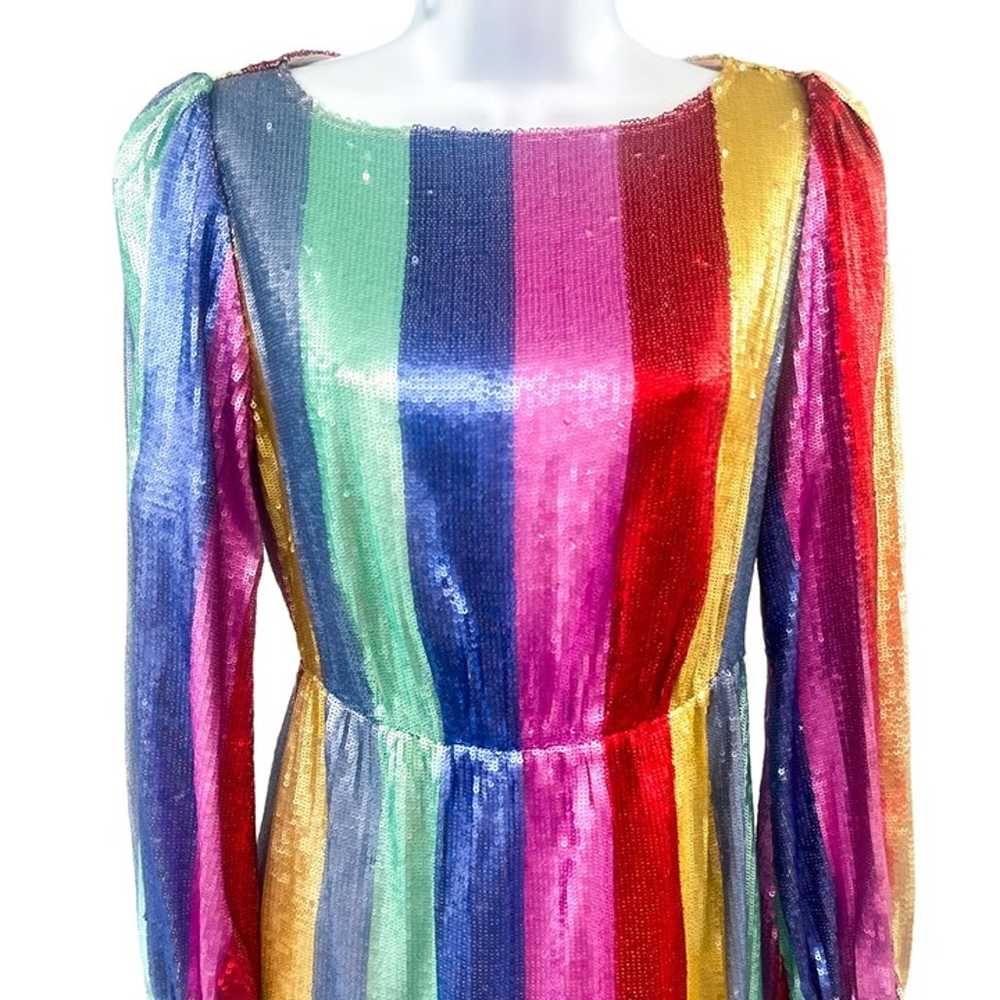RIXO Ava Rainbow Sequin Stripe Mini Dress Balloon… - image 6