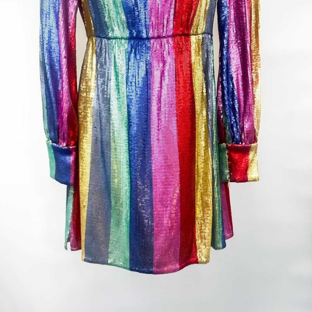 RIXO Ava Rainbow Sequin Stripe Mini Dress Balloon… - image 8